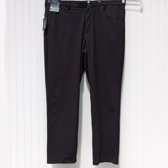 CHAPS Dress Pants Mens 42 x 32 Black Performance Flat Front Slim Fit Golf Pant - Picture 1 of 10